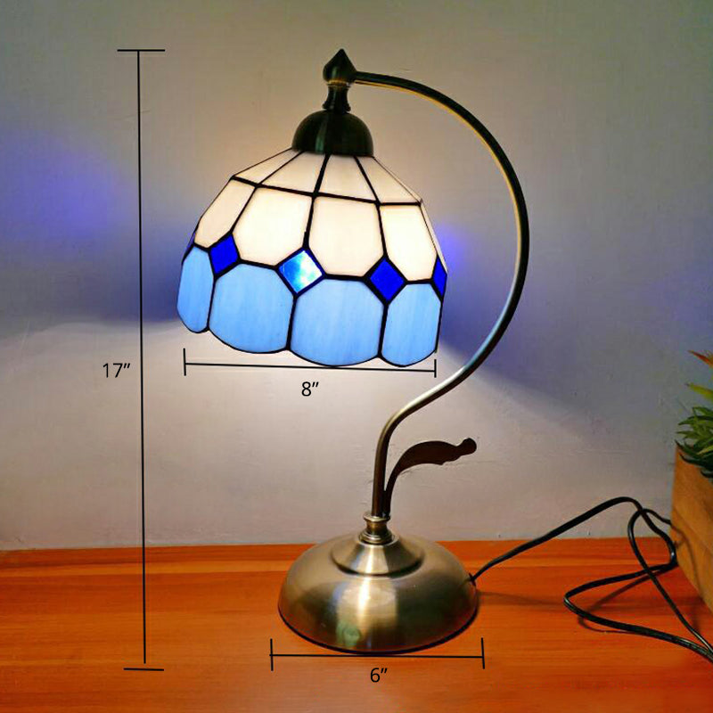 Lampada da tavolo Tiffany a collo d'oca - Lampada da comodino in metallo con paralume in vetro intagliato a mano