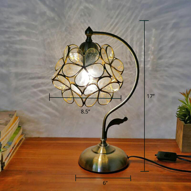 Lampada da tavolo Tiffany a collo d'oca - Lampada da comodino in metallo con paralume in vetro intagliato a mano