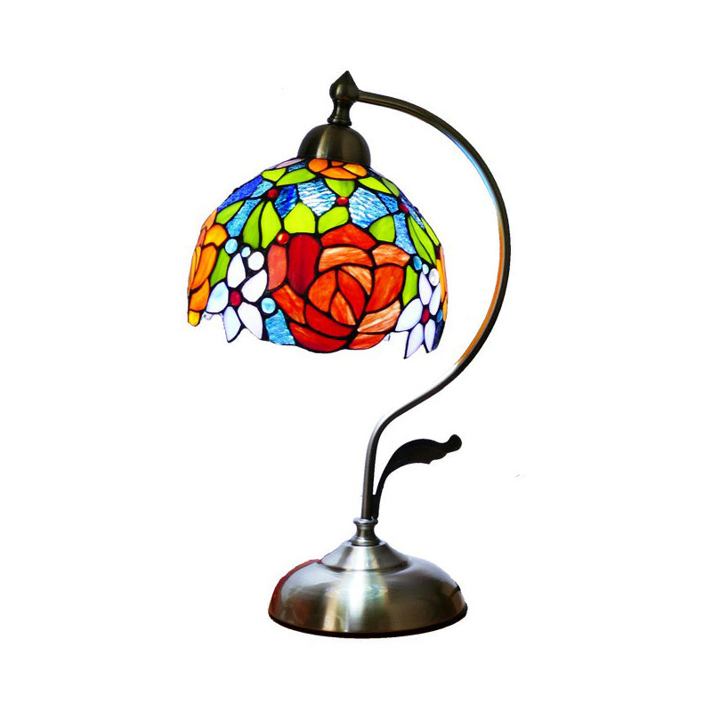 Lampada da tavolo Tiffany a collo d'oca - Lampada da comodino in metallo con paralume in vetro intagliato a mano