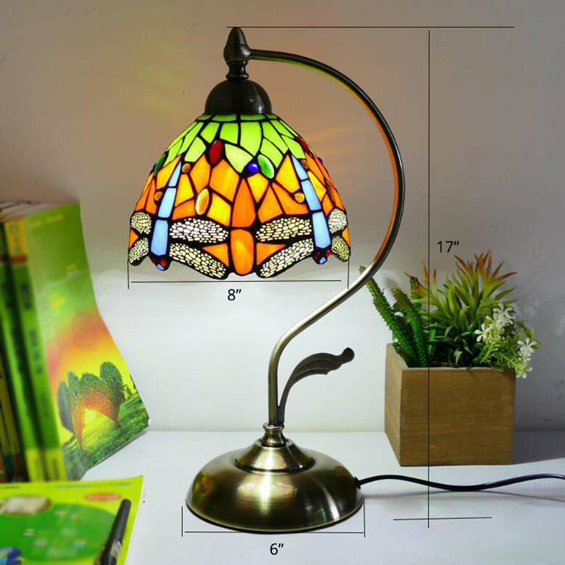 Lampada da tavolo Tiffany a collo d'oca - Lampada da comodino in metallo con paralume in vetro intagliato a mano