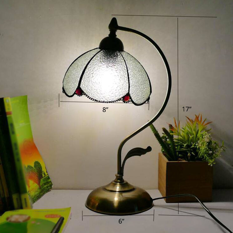 Lampada da tavolo Tiffany a collo d'oca - Lampada da comodino in metallo con paralume in vetro intagliato a mano