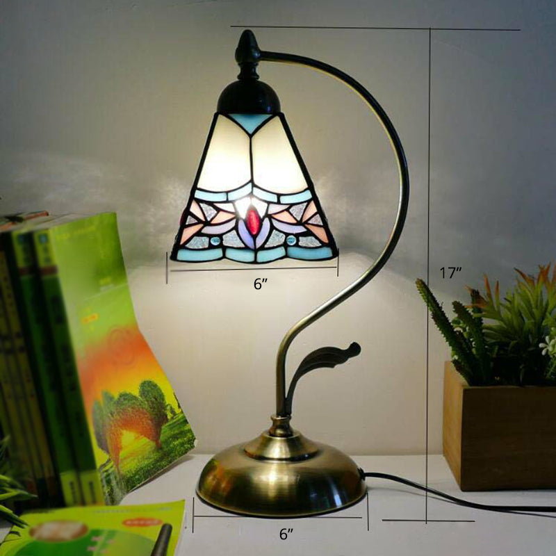Lampada da tavolo Tiffany a collo d'oca - Lampada da comodino in metallo con paralume in vetro intagliato a mano