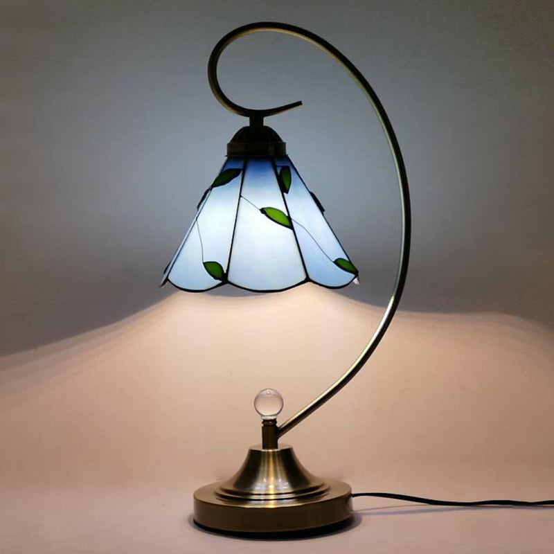 Lampada da tavolo Tiffany a collo d'oca - Lampada da comodino in metallo con paralume in vetro intagliato a mano