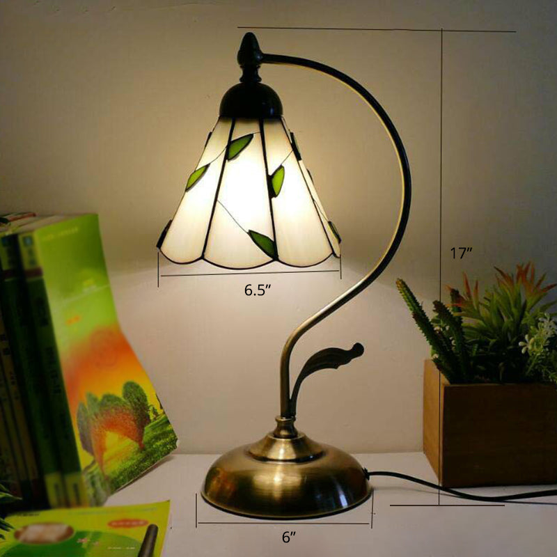 Lampada da tavolo Tiffany a collo d'oca - Lampada da comodino in metallo con paralume in vetro intagliato a mano