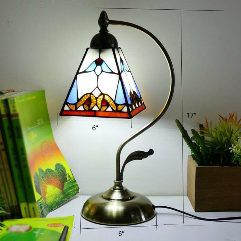 Lampada da tavolo Tiffany a collo d'oca - Lampada da comodino in metallo con paralume in vetro intagliato a mano