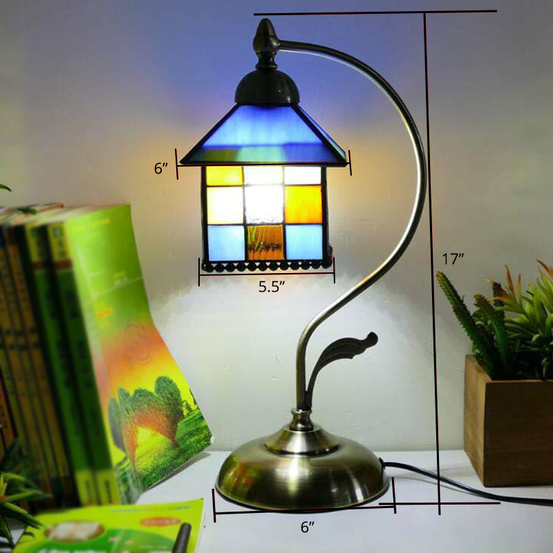 Lampada da tavolo Tiffany a collo d'oca - Lampada da comodino in metallo con paralume in vetro intagliato a mano
