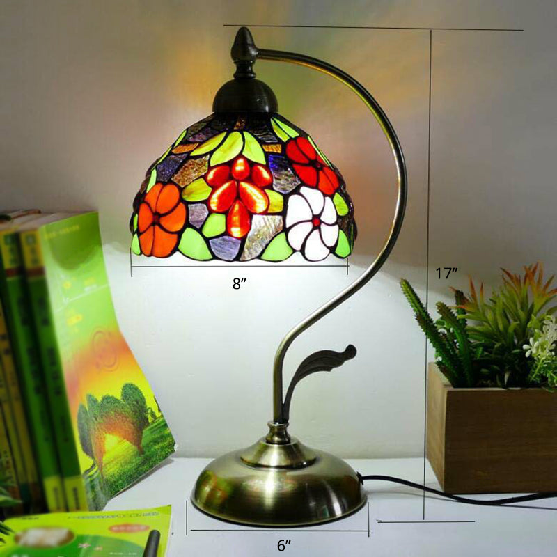 Lampada da tavolo Tiffany a collo d'oca - Lampada da comodino in metallo con paralume in vetro intagliato a mano