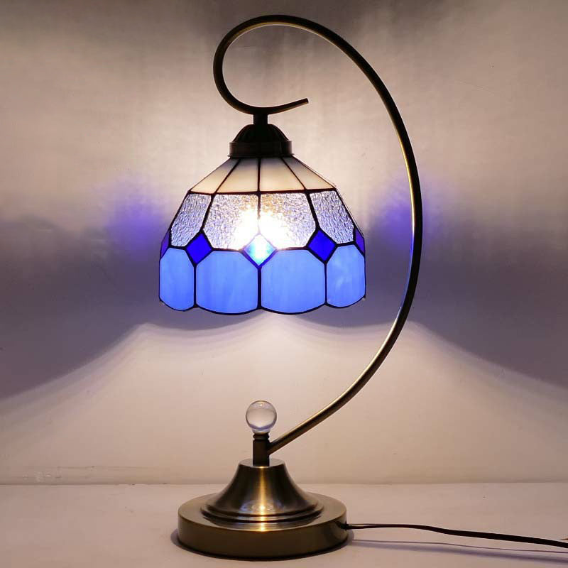 Lampada da tavolo Tiffany a collo d'oca - Lampada da comodino in metallo con paralume in vetro intagliato a mano