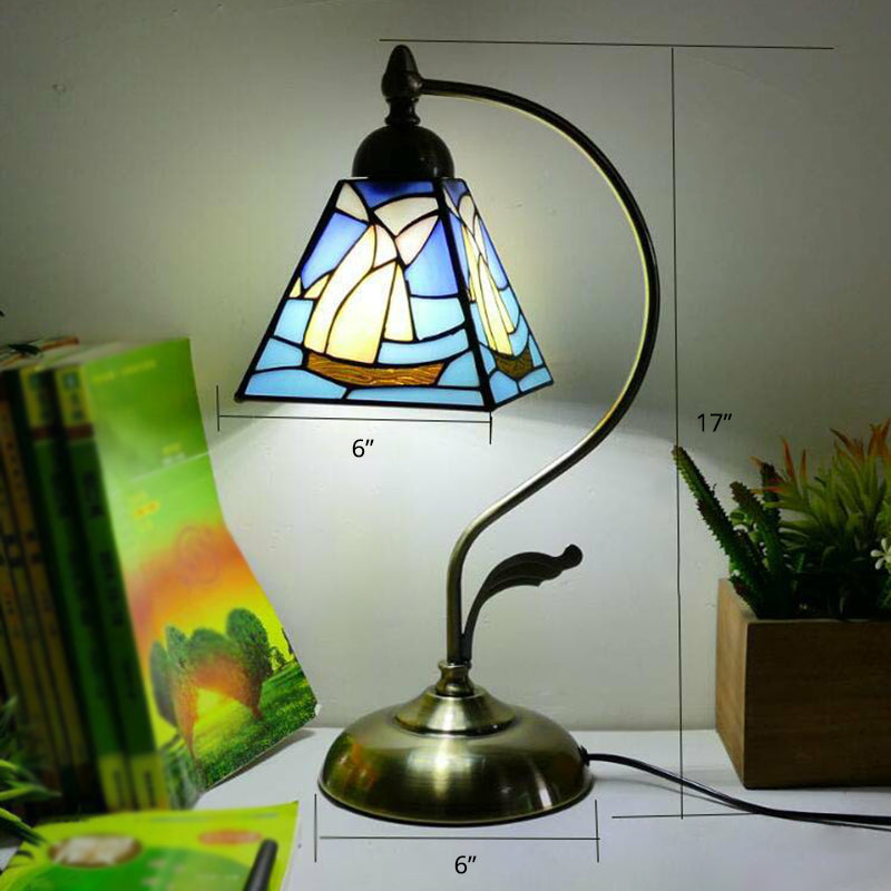 Lampada da tavolo Tiffany a collo d'oca - Lampada da comodino in metallo con paralume in vetro intagliato a mano