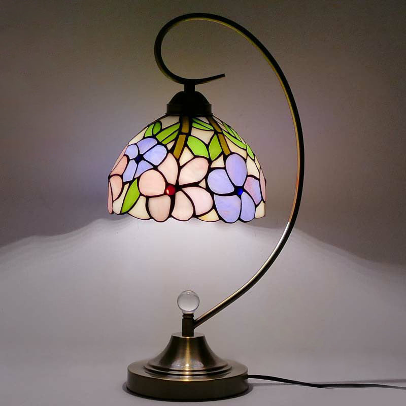 Lampada da tavolo Tiffany a collo d'oca - Lampada da comodino in metallo con paralume in vetro intagliato a mano