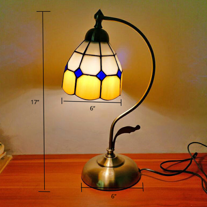 Lampada da tavolo Tiffany a collo d'oca - Lampada da comodino in metallo con paralume in vetro intagliato a mano