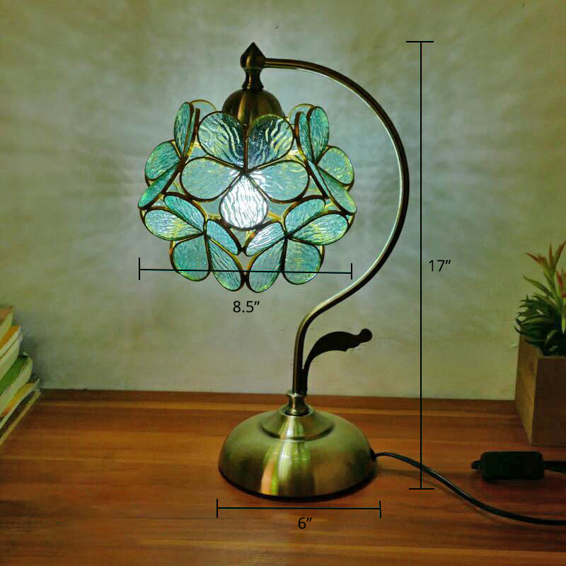 Lampada da tavolo Tiffany a collo d'oca - Lampada da comodino in metallo con paralume in vetro intagliato a mano