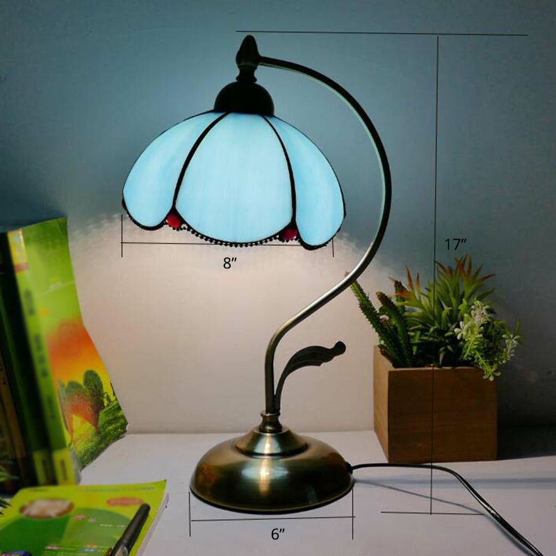 Lampada da tavolo Tiffany a collo d'oca - Lampada da comodino in metallo con paralume in vetro intagliato a mano