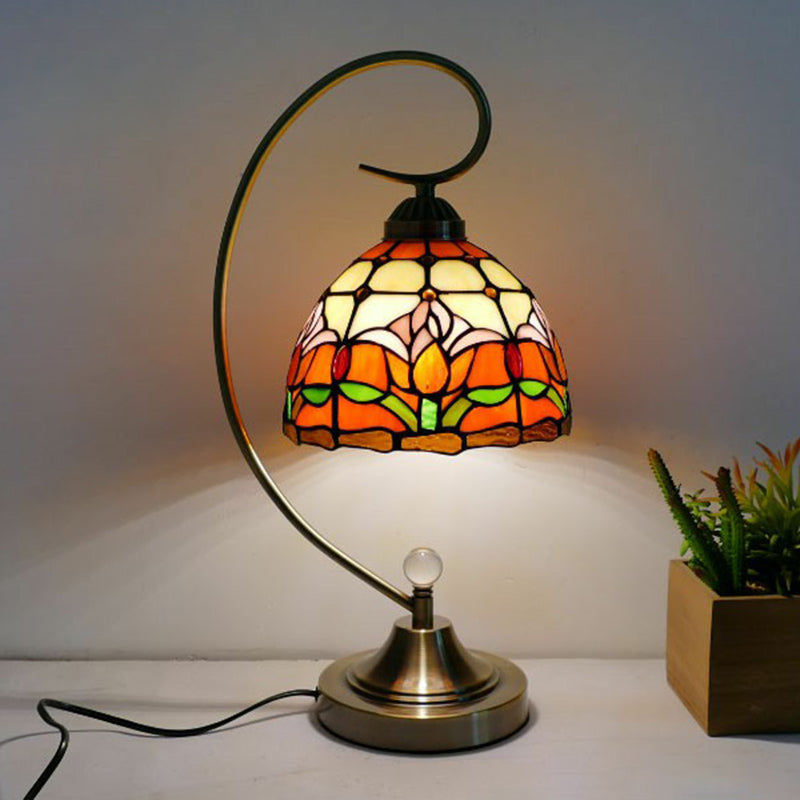 Lampada da tavolo Tiffany a collo d'oca - Lampada da comodino in metallo con paralume in vetro intagliato a mano