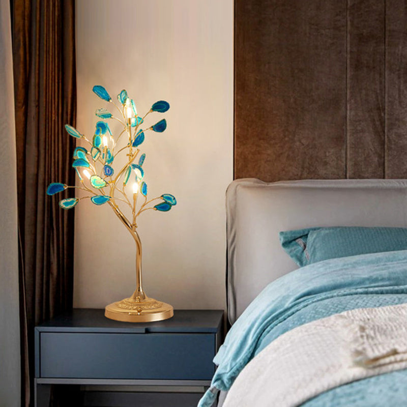 Lampada da tavolo Boomlevertafel - Lampada moderna Art Deco per comodino con base dorata e design a 4 luci