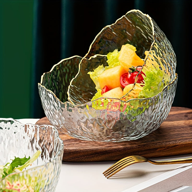 GlasEdge - Conjunto de 3 Peças Tigelas Transparentes para Salada com Borda Dourada