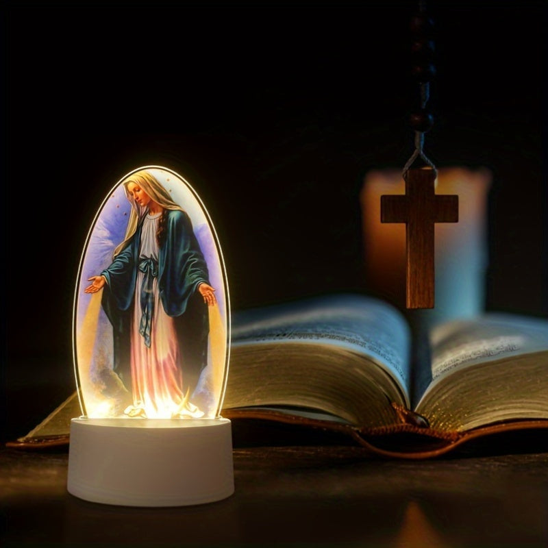 DivineGlow - LED Virgin Mary Night Light with Acrylic Oval Frame, USB-Powered