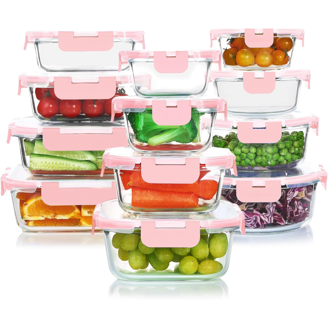 24-Piece Airtight Glass Food Storage Containers Set 5