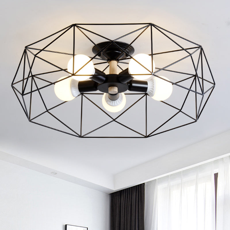 GeoLight – Lampada da soffitto semi-incassata geometrica con gabbia in filo metallico