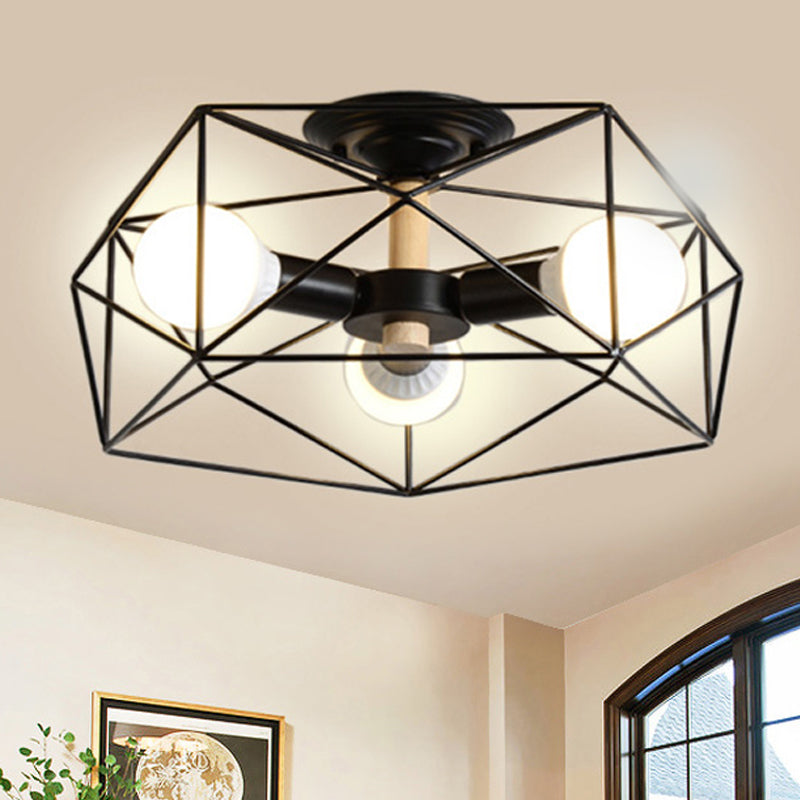 GeoLight – Lampada da soffitto semi-incassata geometrica con gabbia in filo metallico
