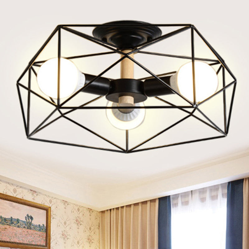 GeoLight – Lampada da soffitto semi-incassata geometrica con gabbia in filo metallico