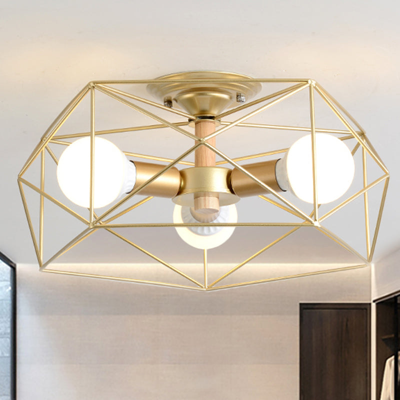 GeoLight – Lampada da soffitto semi-incassata geometrica con gabbia in filo metallico