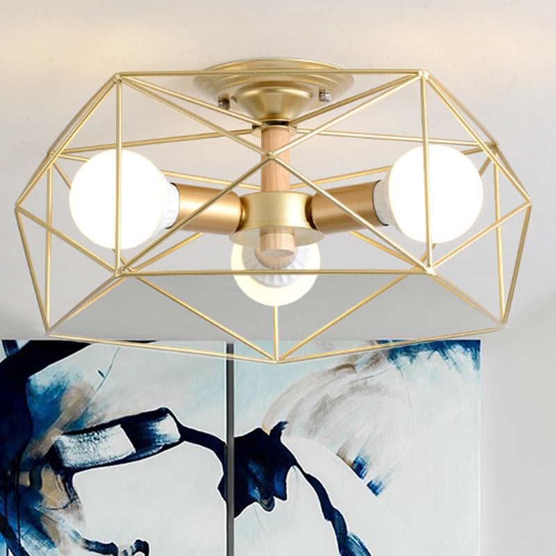 GeoLight – Lampada da soffitto semi-incassata geometrica con gabbia in filo metallico
