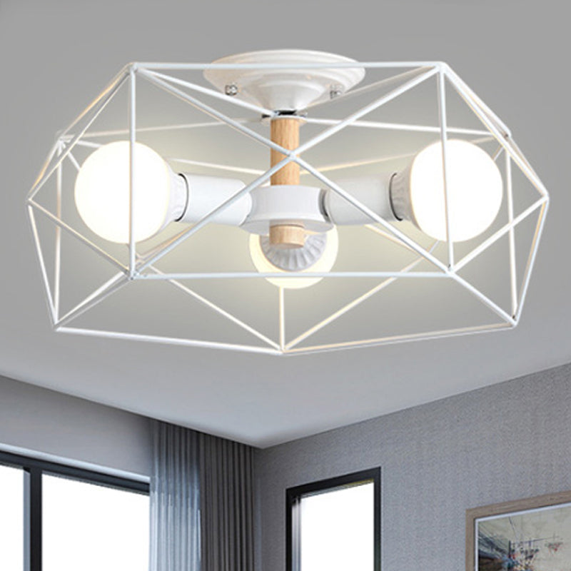 GeoLight – Lampada da soffitto semi-incassata geometrica con gabbia in filo metallico