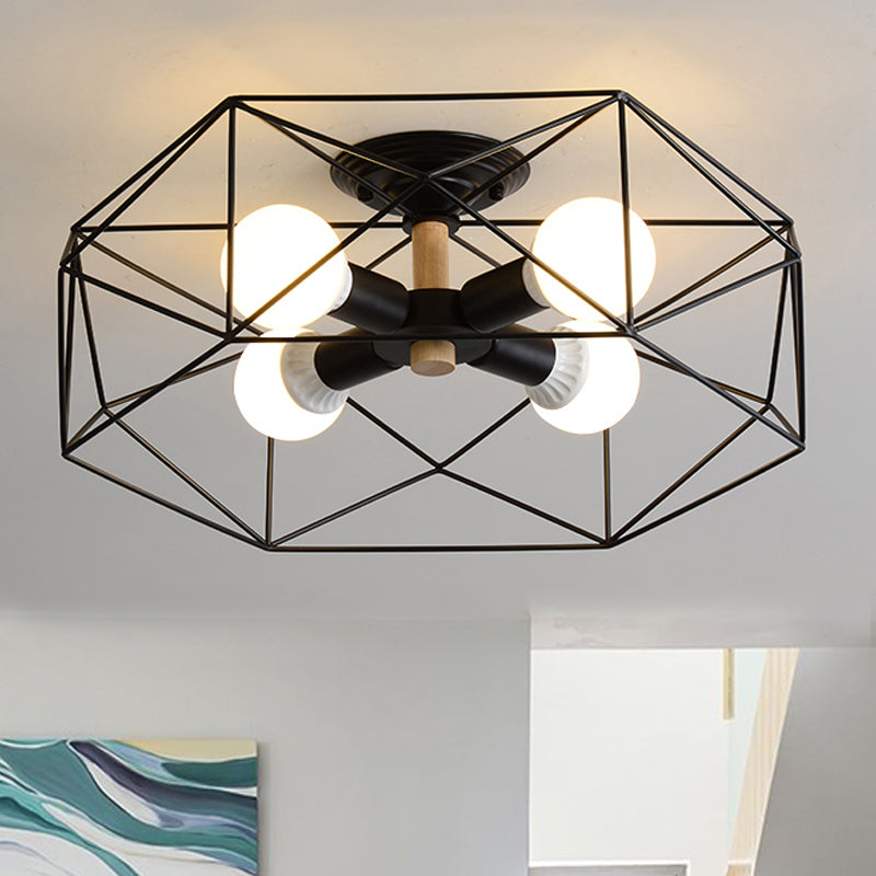 GeoLight – Lampada da soffitto semi-incassata geometrica con gabbia in filo metallico