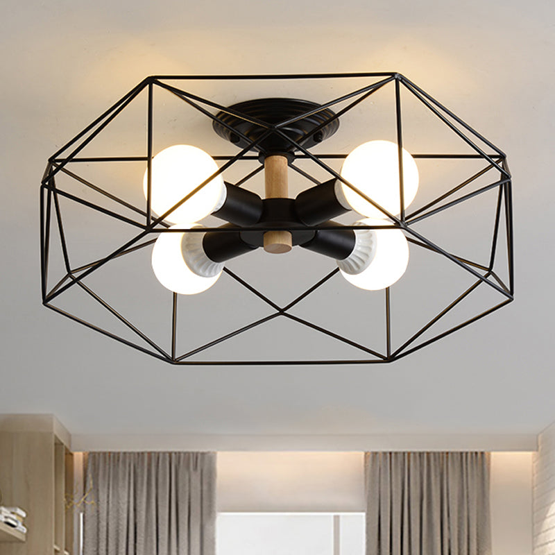 GeoLight – Lampada da soffitto semi-incassata geometrica con gabbia in filo metallico