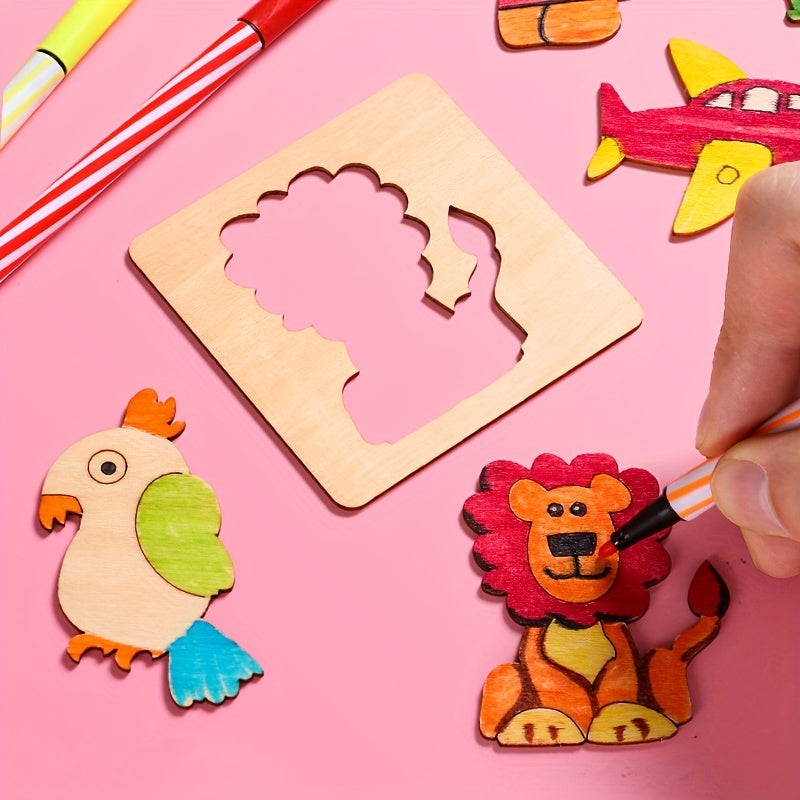20-piece Montessori Drawing Toy Set - Wooden DIY Painting Stencils Educational Learning Toy