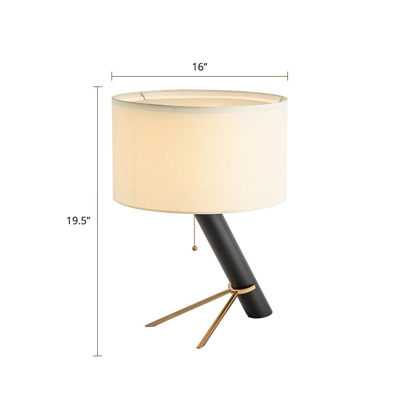Lámpara de mesa minimalista con trípode - Lámpara metálica negra con pantalla redonda de tela