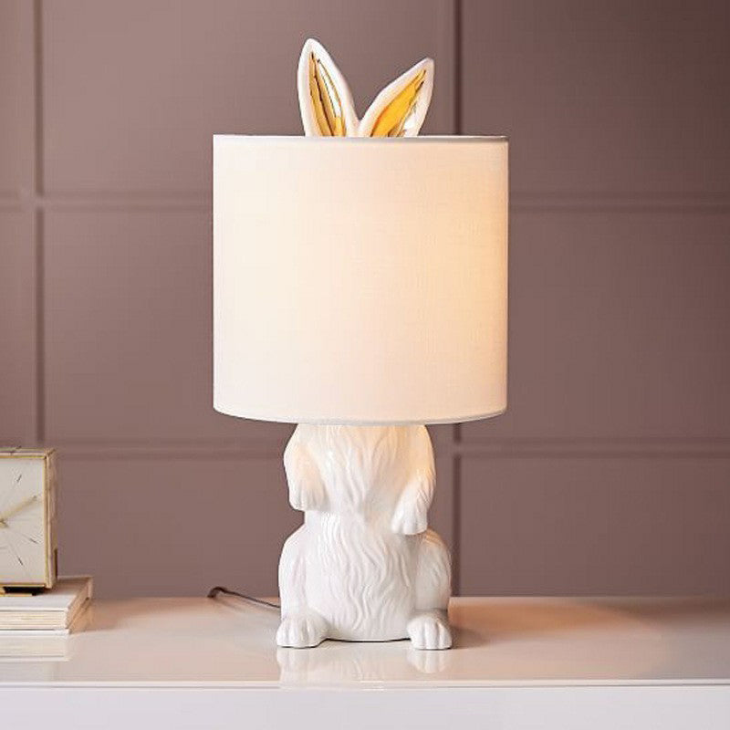 Cartoon Cylindrical Night Lamp - White Bedroom Table Lamp with Rabbit Foot