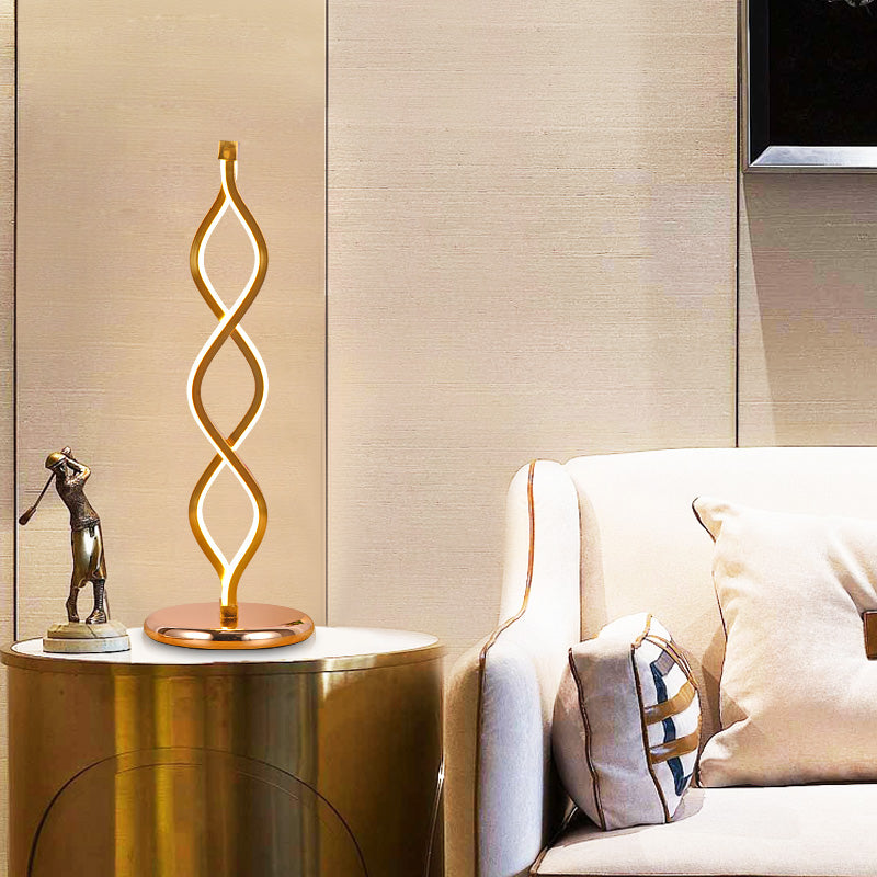 GoldWave - Lampada da tavolo LED in stile Arte Deco con striscia dorata ondulata