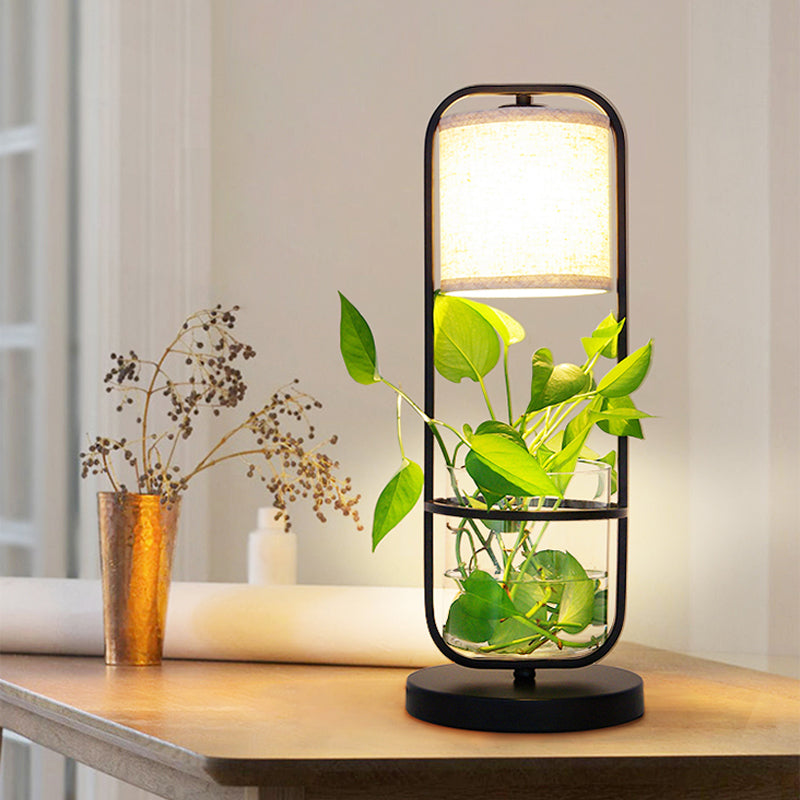 ArtDeco Lampada da Tavolo Cilindrica con Ombra di Vetro Rosso