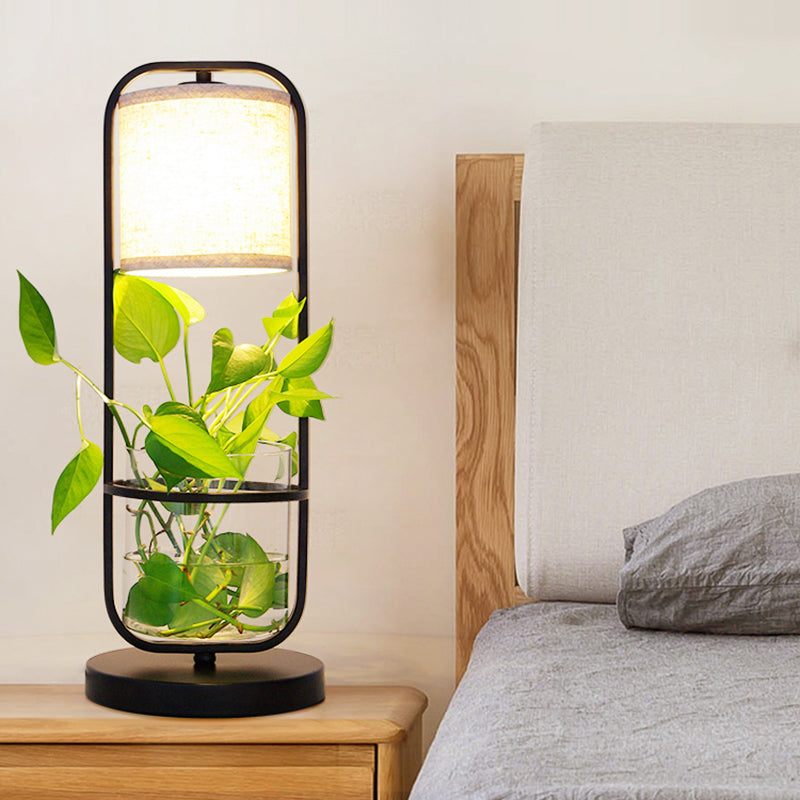 ArtDeco Lampada da Tavolo Cilindrica con Ombra di Vetro Rosso