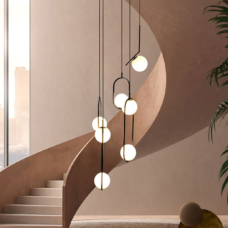 Candeeiro de Teto Multi Luz - Candeeiro Suspenso Moderno de Vidro Preto para Escada