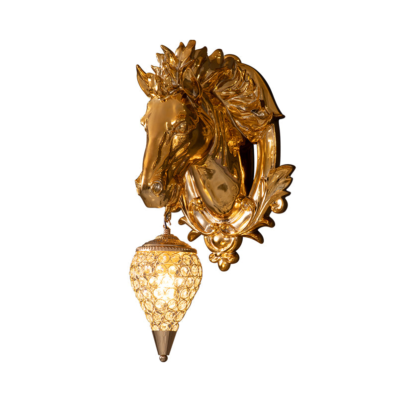 Aplique de Pared de Latón con Forma de Caballo - Lámpara de Varita Vintage con Sombra de Cristal