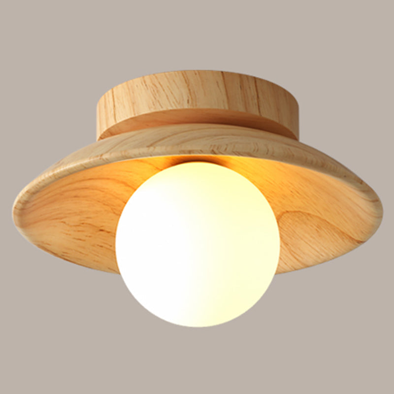 Elegante lampada da soffitto in legno 1 luce mini semi-incasso per corridoio