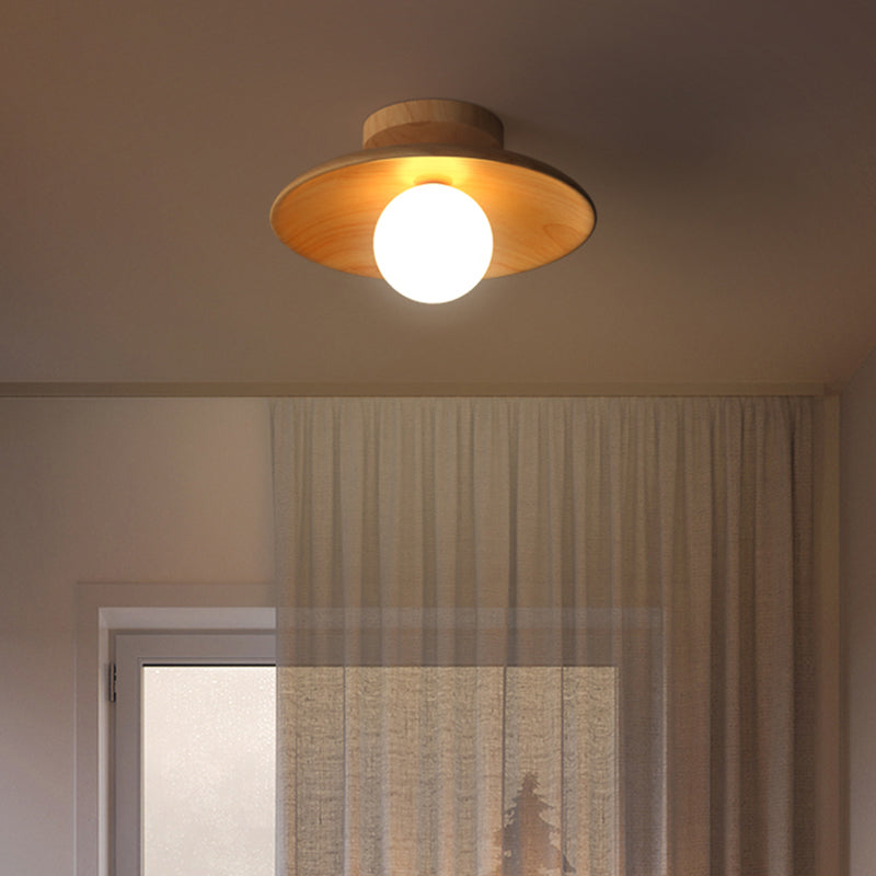 Elegante lampada da soffitto in legno 1 luce mini semi-incasso per corridoio