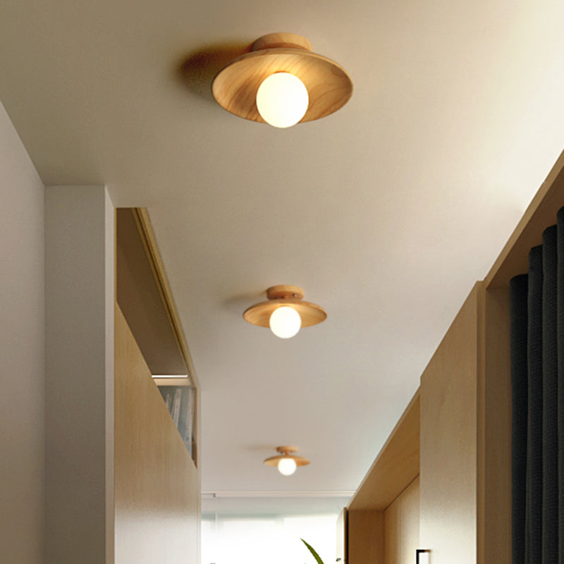 Elegante lampada da soffitto in legno 1 luce mini semi-incasso per corridoio