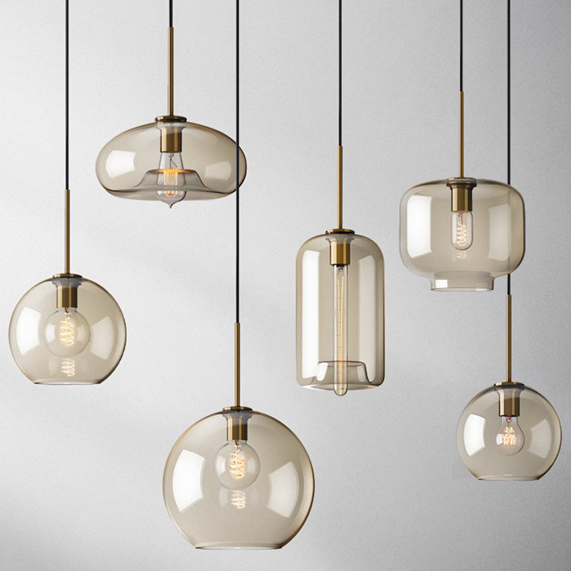 Lampada a sospensione vetro cognac moderna minimalista 1 luce illuminazione per tavolo da pranzo