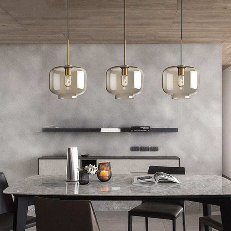 Lampada a sospensione vetro cognac moderna minimalista 1 luce illuminazione per tavolo da pranzo