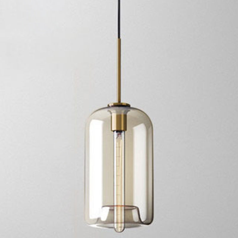 Lampada a sospensione vetro cognac moderna minimalista 1 luce illuminazione per tavolo da pranzo