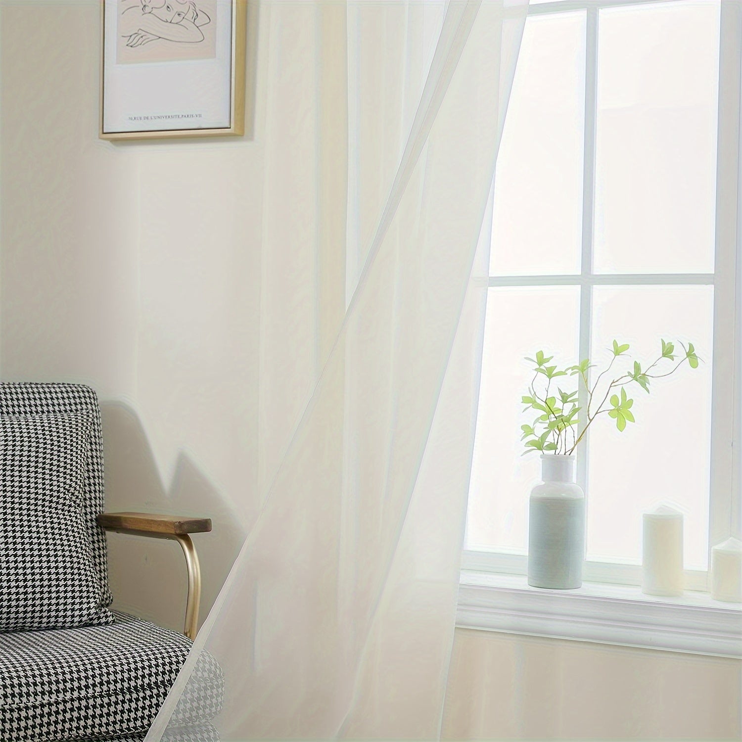 Cortinados Semi-transparentes - Pack de 2 Cortinados Leves e Respiráveis em Poliéster para Quarto e Portas de Terraço