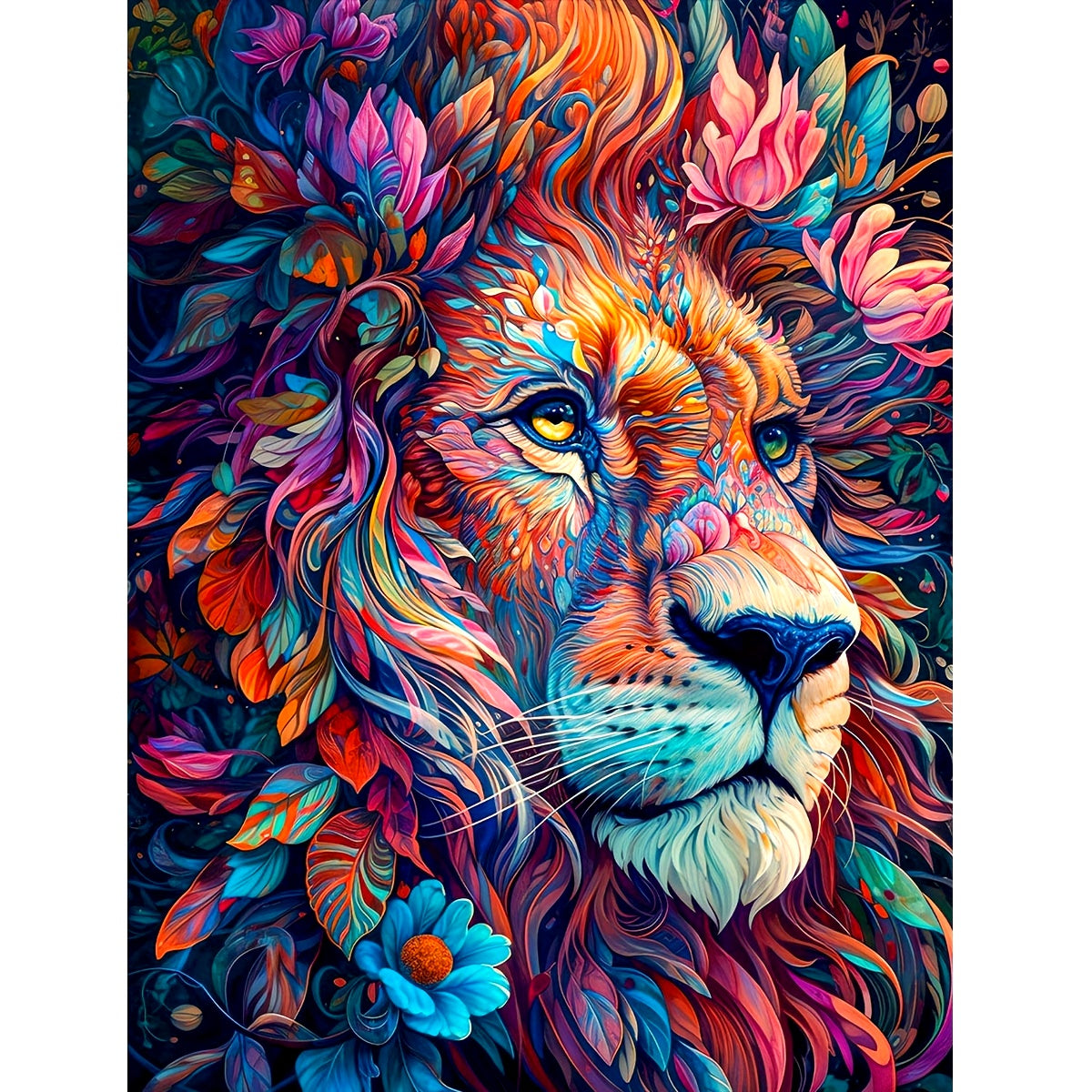 Pintura de diamantes León Flores - Bordado de diamantes de arte animal