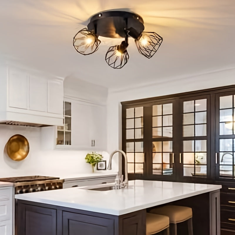 RusticGlow - Farmhouse Style Black Ceiling Lamp with Rotating Lampshades