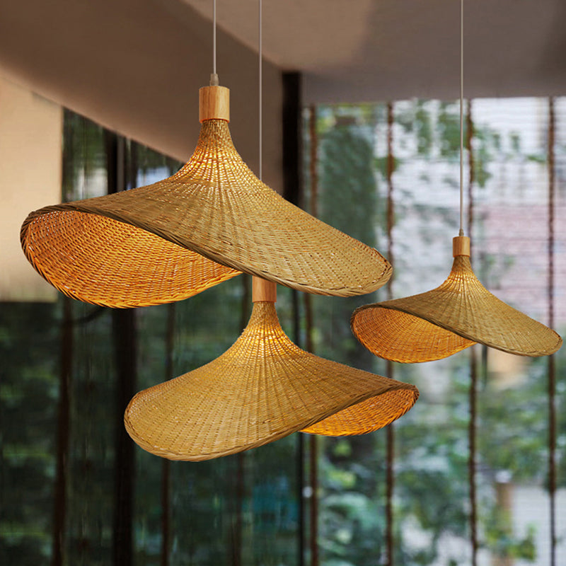 Kit di Lampada a Sospensione Beige in Rattan - Lampada da Soffitto a 1 Luce in Stile Asiatico per Tavolo da Pranzo