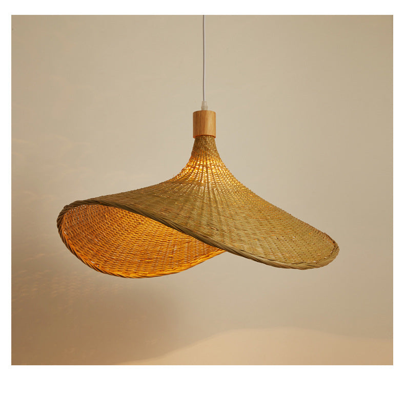 Kit di Lampada a Sospensione Beige in Rattan - Lampada da Soffitto a 1 Luce in Stile Asiatico per Tavolo da Pranzo