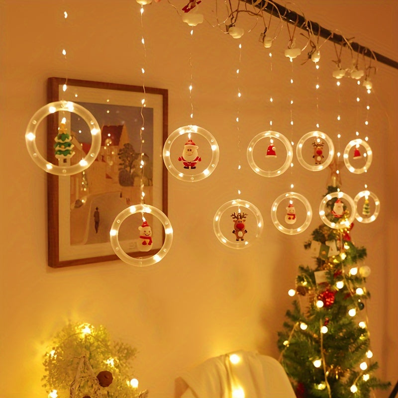 New Christmas lights with Santa Claus cartoon shape, hanging window curtain lights, LED color lights, window decoration, star lights, USB interface, Halloween gift.